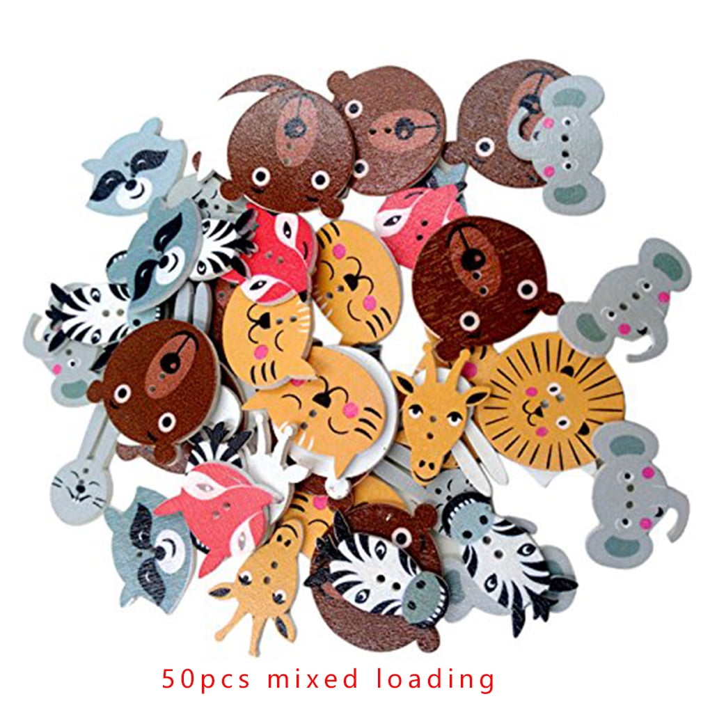 50X Mixed DIY Wooden Popular Scrapbooking Buttons Cartoon Sewing Animal Craft`CA 