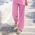 thumbnail image 6 of YABCSAZ Women's Cotton Linen 2-Piece V-Neck Top and Wide Leg Pants Set Casual Summer Outfits Lightweight Breathable Loose Fit Two Piece Set Pink, Gifts for Women, 6 of 8