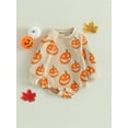 thumbnail image 3 of Wassery Infant Baby Boys Girls Halloween Rompers 6M 12M 18M 24M Toddler Girl Jumpsuit Long Sleeve Round Neck Pumpkin Print Pullovers Bodysuits Fall Casual Clothes for Newborn 0-24M, 3 of 9