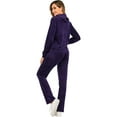 thumbnail image 5 of LELINTA 2-Piece Set Womens Solid Velvet Tracksuit Set Pullover Wrinkle Resistant Full Zip-up Hooded Sweatshirts & Pants Set, Red/ Purple, S-2XL, 5 of 6