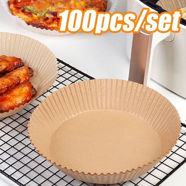 Neinkie 100Pcs /Set Air Fryer Disposable Paper Liner,Disposable Fryer Paper Pads, Non-Stick Air Fryer Lined Oil Resistant, Waterproof, Food Grade Baking Paper Baking Microwave Baking Paper
