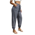thumbnail image 7 of Ghalytn Women's Vertical Stripe Jogger Pants - Drawstring Waist Elastic Cuff Lounge Pants with Pockets, 7 of 7