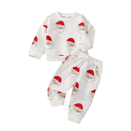 

Meihuida Girls Boys Christmas Pants Set Santa Claus Print Long Sleeve Crew Neck Sweatshirt with Elastic Waist Sweatpants