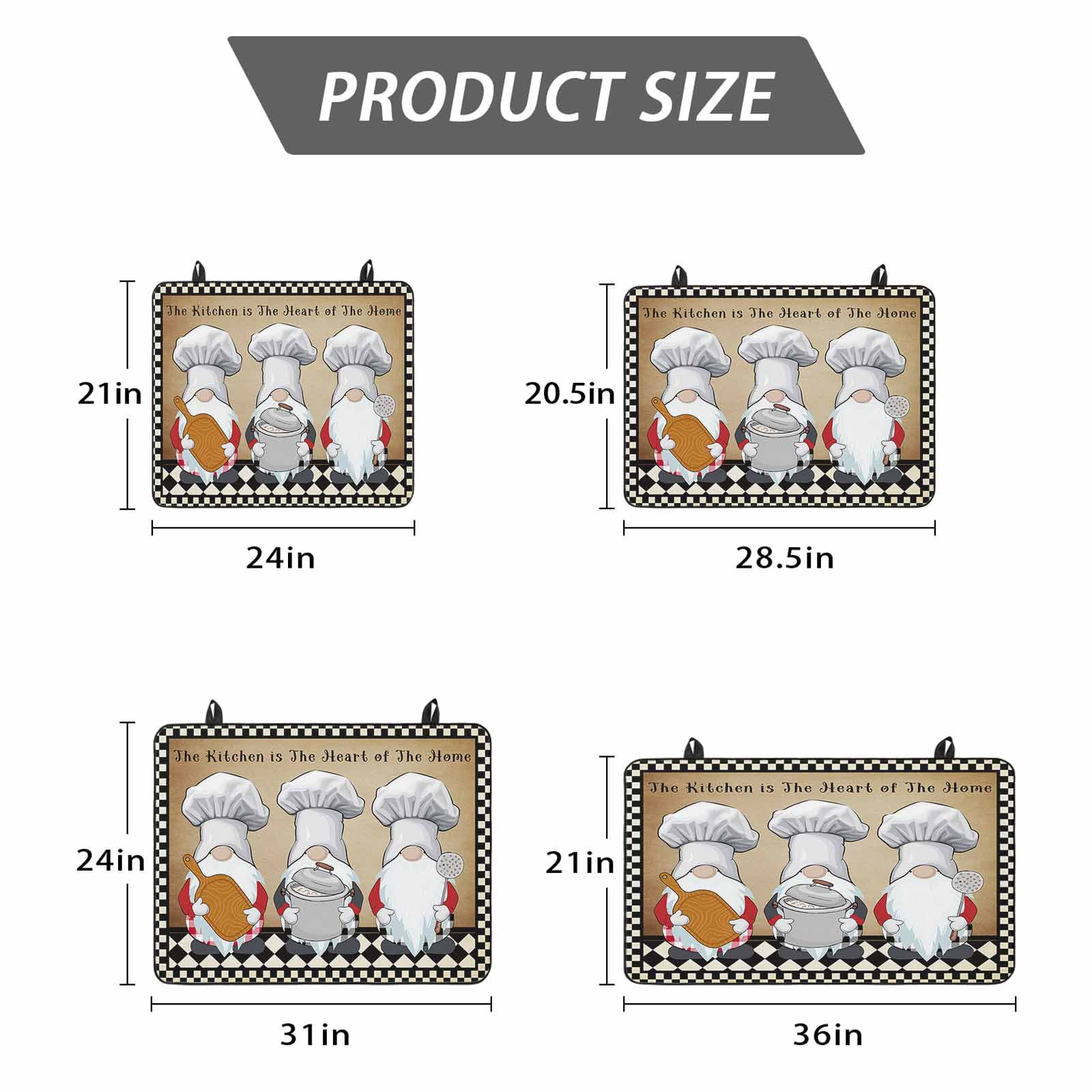 Farmhouse Chef Gnomes Stove Top Cover for Electric Stove, Heat-proof & Non Slip Glass Top Stove Cover Protector, Vintage Black White Plaid Kitchen Flat Cooktop Rubber Mat 31x24 Inches