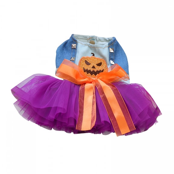 TELOLY Halloween Dog Dress, Small Pet Costume, Pumpkin Head Print Princess Dress, Puppy Outfit Suitable for Dogs or Cats (S)