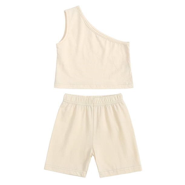 Gibobby Conjunto de pantalón para bebé Conjunto de verano para Niñass pequeñas, camisetas sólidas, pantalones cortos, conjunto de ropa informal, trajes de 4 añ(Beige, 12 Meses)