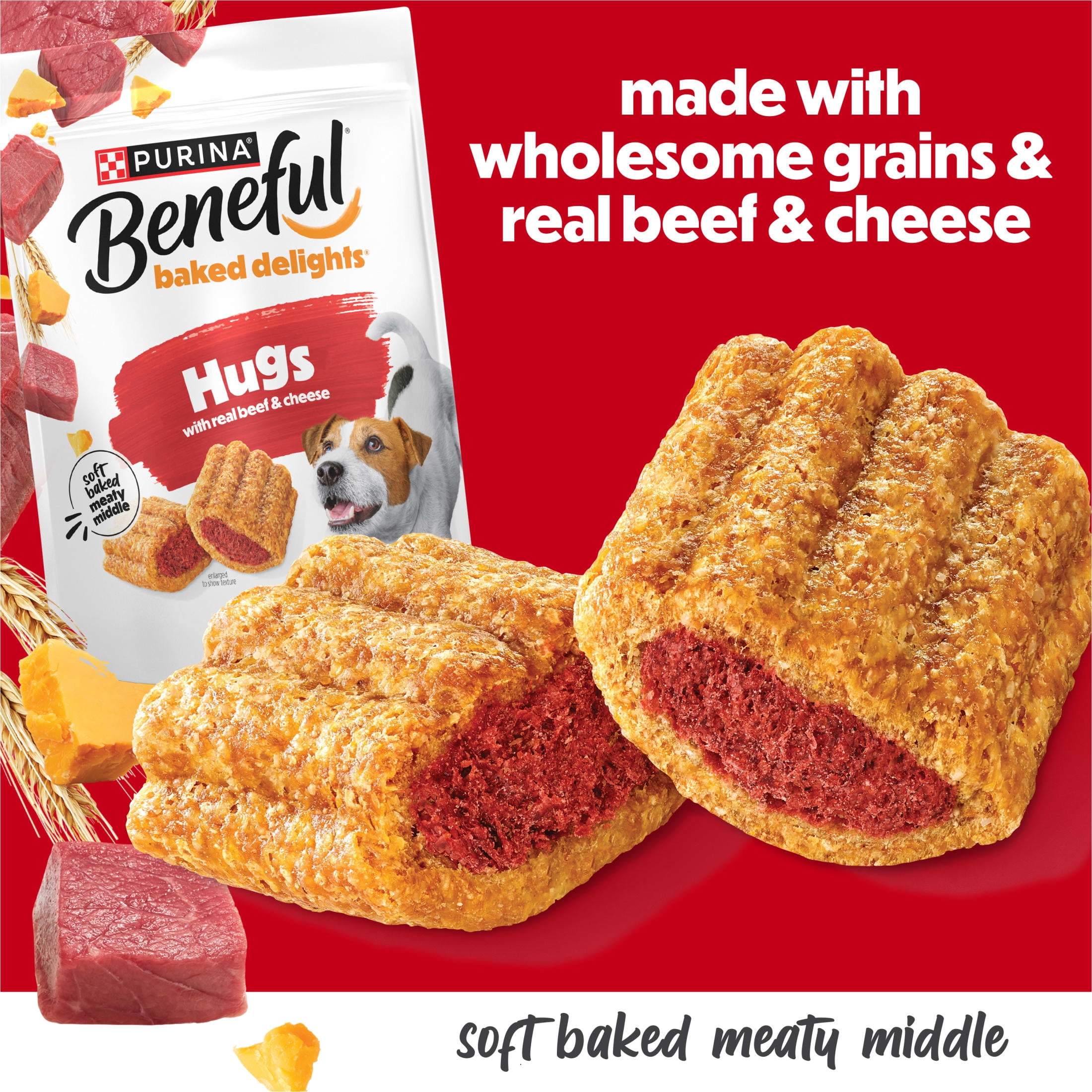 Purina Beneful Baked Delights Hugs with Real Beef and Cheese Oven Baked Dog Treats, 8.5 oz Pouch