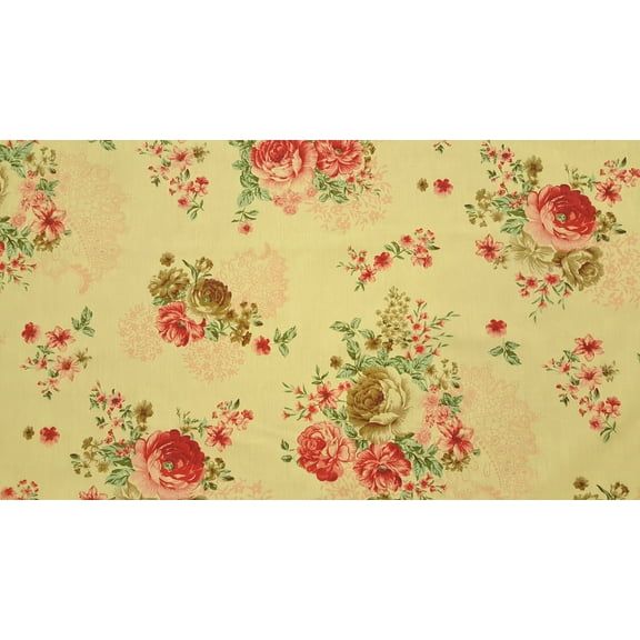 Percale Sheeting Fabric 102" Dark Red & Light Coral Rose Floral