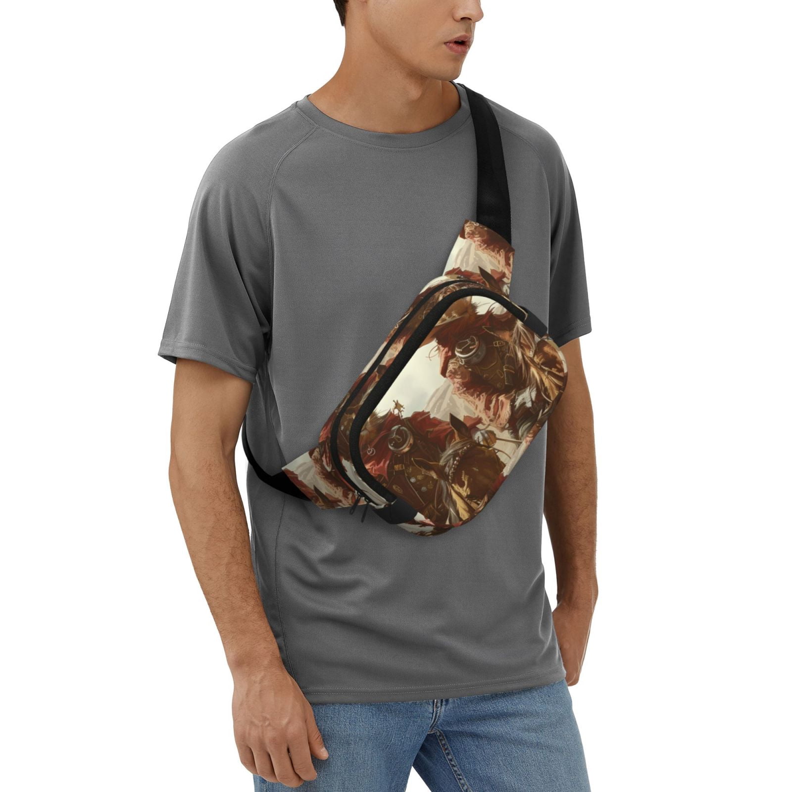 Picia Western Rabbit Cowboy Print Square Double-Layer Waist Bag Mini Adjustable Waist Belt Bag Exercise Running Travel Hiking