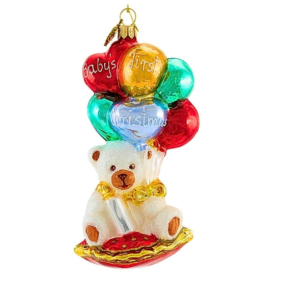 Huras Family 5.00In Teddy Bear With Balloons, Glass, Baby's First Christmas Hf580baby1stxmas