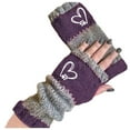 thumbnail image 2 of KKBOTIVE Women's Knitted Fingerless Gloves with Cute Embroidery, Fashion Leaky Retro Splicing Thick Warm Winter Gloves ( Purple One Size ), 2 of 4