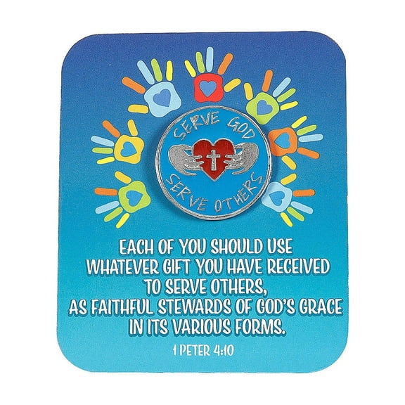 Religious Serve God Pins with Card for 12