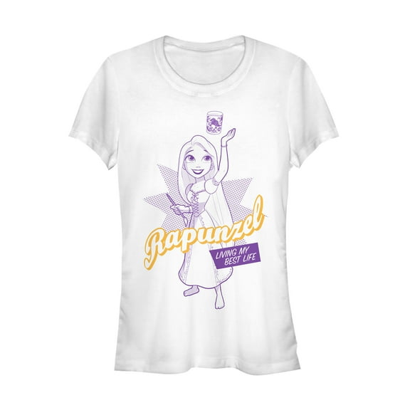 Junior's Tangled Best Life Pop Art Graphic Tee White Medium