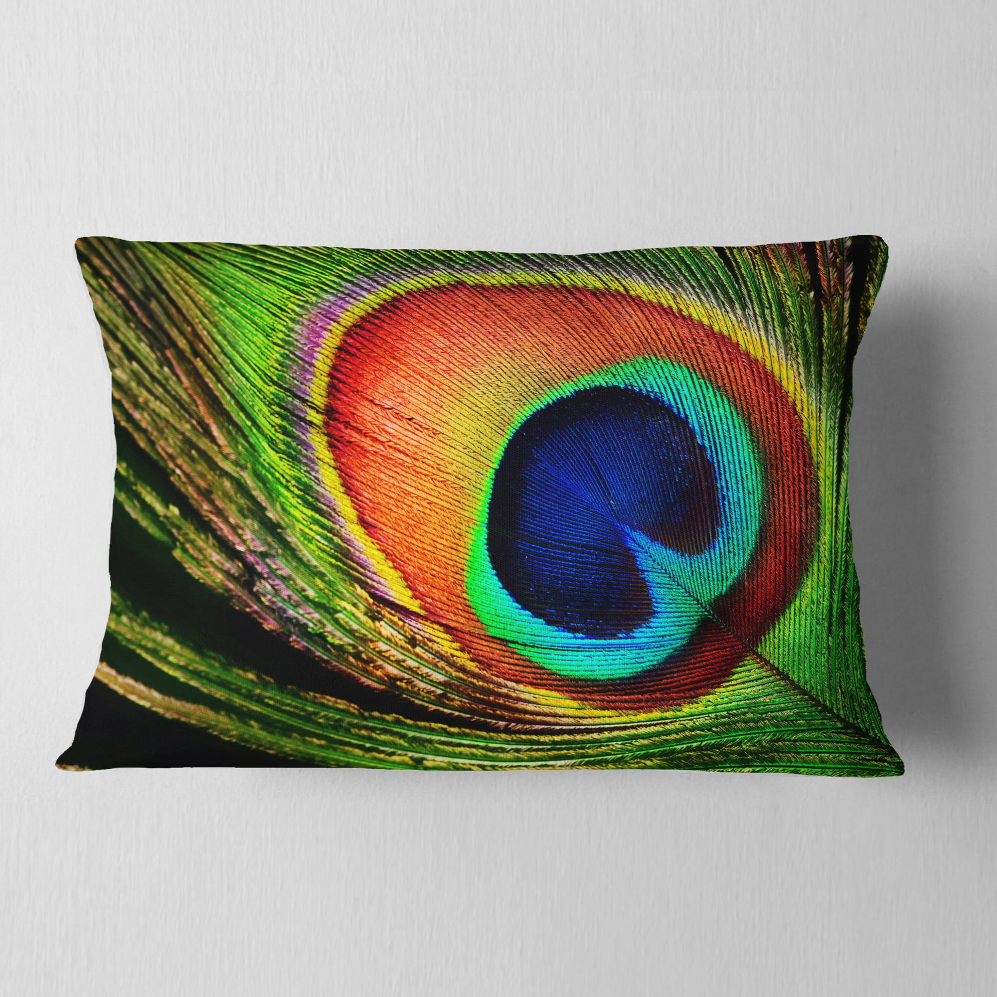 Designart Peacock Feather - Photography Throw Pillow - 12x20