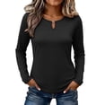 thumbnail image 2 of IUYRTFE Women's Crew Neck Long Sleeve Top with Notched Detail Slim Fit Solid Color Casual Tee, 2 of 5