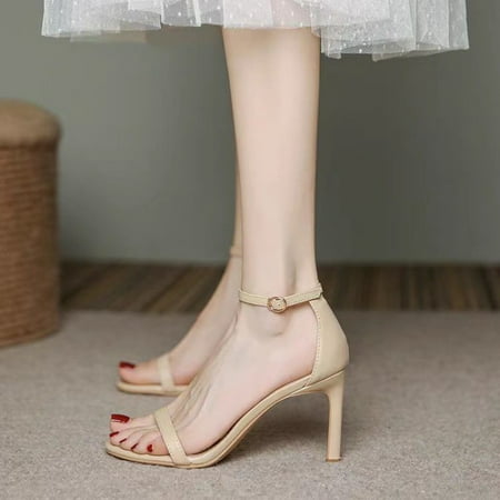 

French Style Elegant Fashion Sandals Women‘s Summer 2024 New Sexy Stiletto Heel Buckle Open Toe High Heels