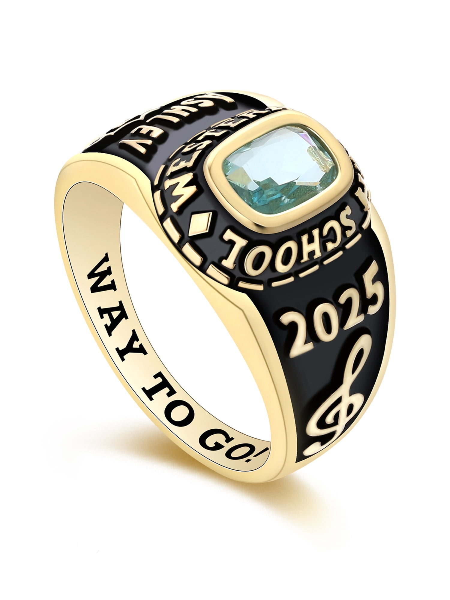 Mementos USA Customized Small Women's Class Ring for High School College-Sterling Silver/Gold