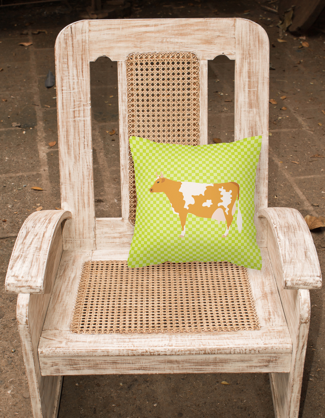 Carolines Treasures BB7647PW1414 Guernsey Cow Green Fabric Decorative Pillow, 14 x 14 in.