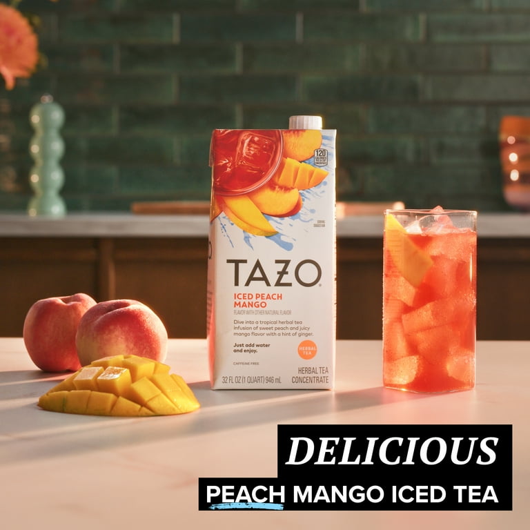 TAZO Iced Peach Mango Herbal Tea Concentrate, Caffeine-Free, 32oz