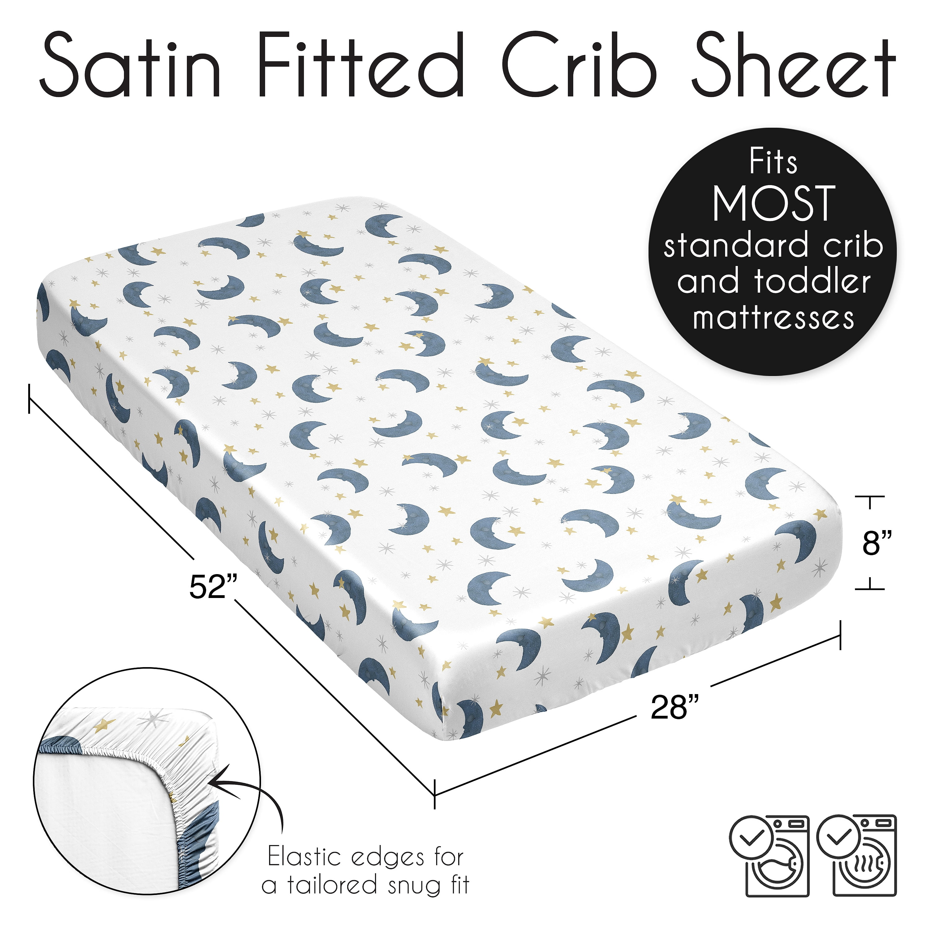 Sweet Jojo Designs Moon Bear Boy, Girl, Unisex/Gender Neutral Satin Fitted Crib Sheet
