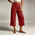 thumbnail image 4 of ShomPort Womens Linen Capris Dressy Wide Leg Bowtie Elastic Mid Waist Casual Pockets Cropped Pants, 4 of 5