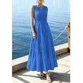 thumbnail image 4 of PRETTYGARDEN Summer Dresses for Women Sundresses Sleeveless V Neck Eyelet A Line Flowy Beach Vacation Spring Maxi Dress, 4 of 9