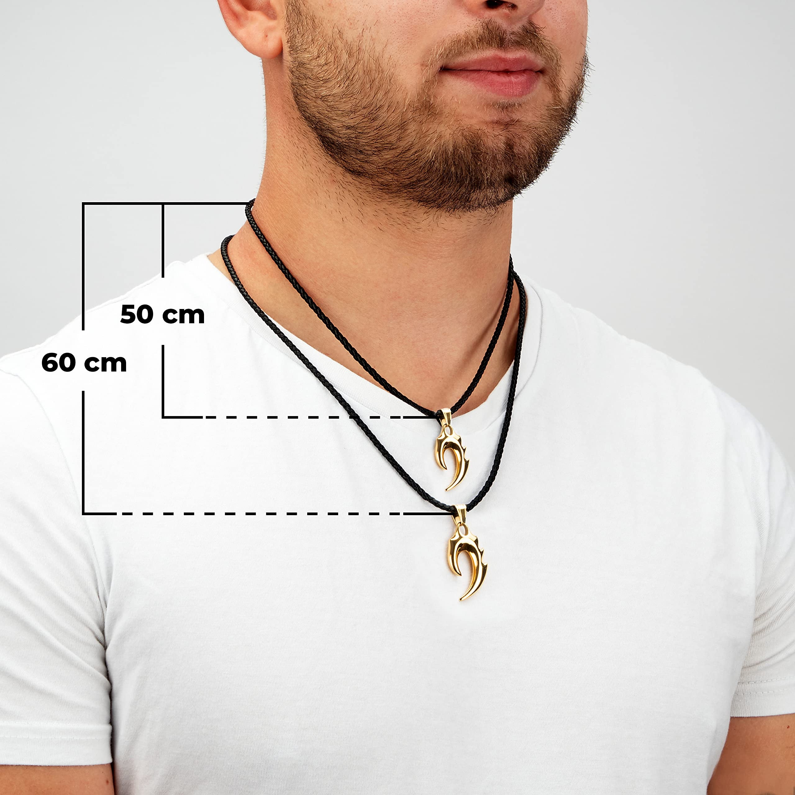 SERASAR Men's Leather necklace "Flame" with Stainless steel Pendant and Magnetic Closure, Gold 50cm, incliding Gift box