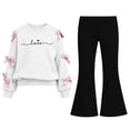 thumbnail image 2 of Auroural Girls Bow Sweatshirt Crewneck Long Sleeve Pullover Top Girl's Heart Shaped Printed Top Flare Pants Two-Piece Set Kids Fall, Winter, Cute, Casual, Big Girls, Drop Shoulder, School 5-15 Years, 2 of 8