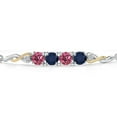 thumbnail image 3 of 925 Silver and 10K Yellow Gold Pink Tourmaline and Blue Sapphire and White Lab Grown Diamond Bracelet for Women | 2.26 Cttw | Gemstone October Birthstone | Round 5MM | Fully Adjustable 9 inch, 3 of 5