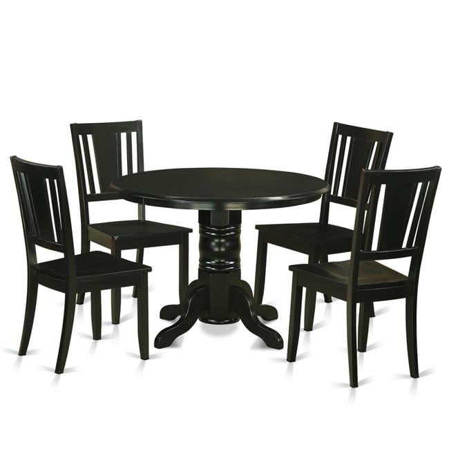 Wood Seat Kitchen Table Set with 4 Dining Room Table & 4 Chairs, Black