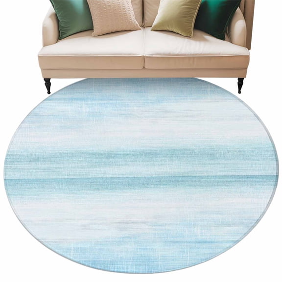 Gradient Aqua Blue Large Area Rugs for Bedroom Living Room, Soft Non Slip Carpet Bedside Rug, Modern Rustic Minimalist Pastel Solid Round Floor Cover Kitchen Accent Rug 5' for Dining Room/Office