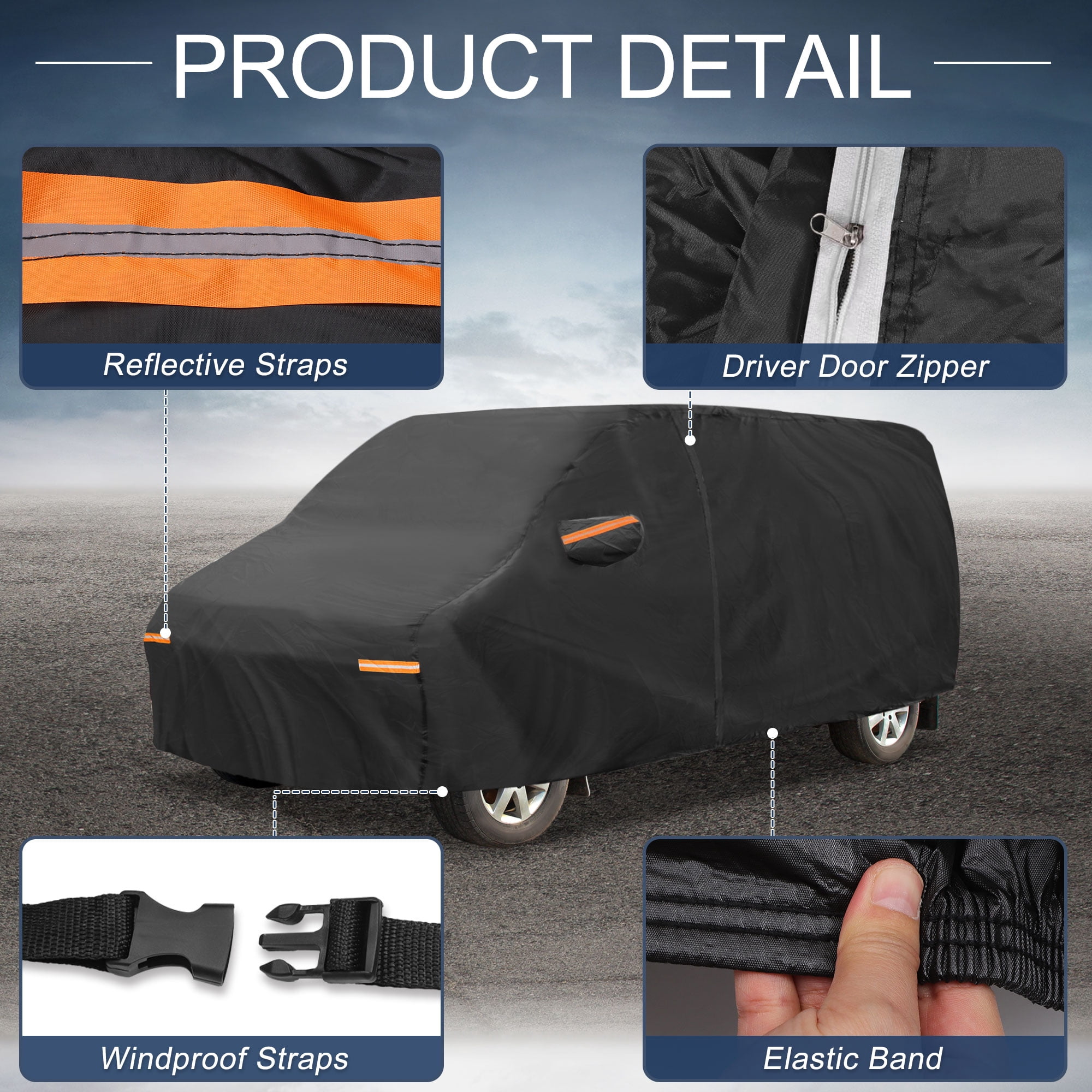 Unique Bargains 210D-PU Car Cover Black for Black ford E-Series 192.91"x75.2"x66.93"