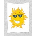 thumbnail image 1 of Sunglasses Tapestry, Cheerful Sun Character Smiling Beaming on a Plain Background, Wall Hanging for Bedroom Living Room Dorm Decor, 60W X 80L Inches, Grey White and Earth Yellow, by Ambesonne, 1 of 2
