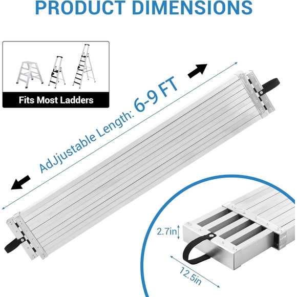 QinaQin 6-9 FT Telescoping Aluminum Work Plank, Scaffold Platform, Aluminum