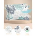 thumbnail image 2 of Hokiten Pillow Cases Standard Size Set of 2, Lumbar Pillow Covers, Coastal Satin Pillowcases with Zipper for Hair/Skin, Turquoise Blue Coral Starfish Shell Seahorse 20x26 Inches, 2 of 6