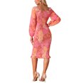 thumbnail image 3 of Allegra K Women's Floral Square Neck Ruffles Lantern Sleeves Bodycon Elegant Mermaid Smocked Dress, 3 of 4