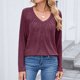 thumbnail image 5 of Ailaofu Women Tops Long Sleeve Shirts V Neck Loose Fit Soft Casual Solid Color T-Shirts Fall Clothing, 5 of 6