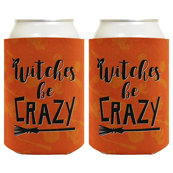 ThisWear Funny Witch Halloween Gifts Witches Be Crazy 2-pack Can Coolie Drink Coolers Coolies Orange