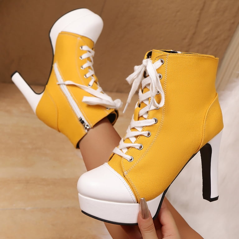 Women's Canvas High Heel Casual Shoes Comfortable Fleece Lined