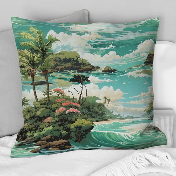 Designart "Dreamy Island Oasis I" Tropical Throw Pillow - Traditional Pillow For Couch - Insert And Pillows Covers For Living Room Decor