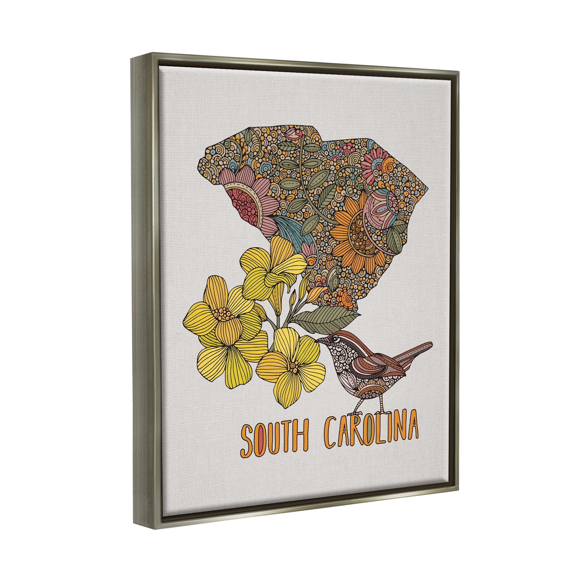 Stupell Industries Detailed South Carolina State Flower Blossoms Pattern Graphic Art Luster Gray Floating Framed Canvas Print Wall Art, Design by Valentina Harper