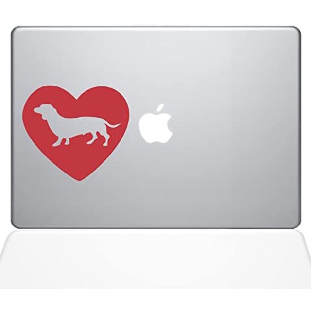 The Decal Guru Heart Dachshund MacBook Decal Vinyl Sticker - 11" MacBook Air - Red (1324-MAC-11A-DR)