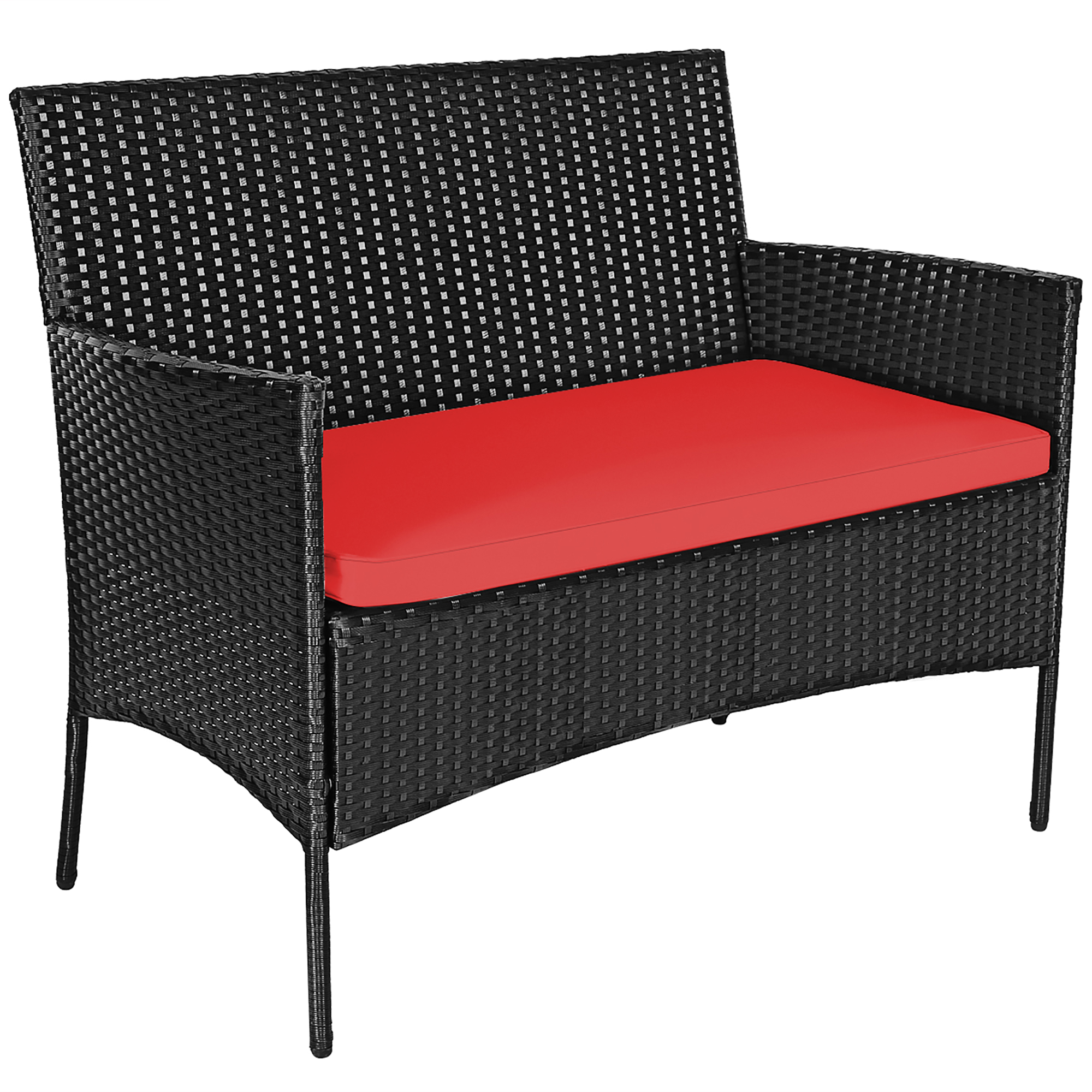 Costway 4PCS Rattan Patio Furniture Set Cushioned Sofa Chair Coffee Table Red - image 9 of 10