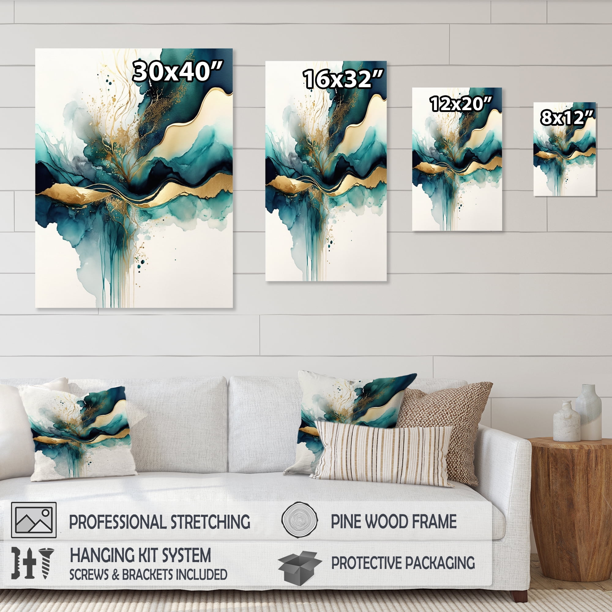 Designart Teal And Gold Abstract Expression III Canvas Wall Art