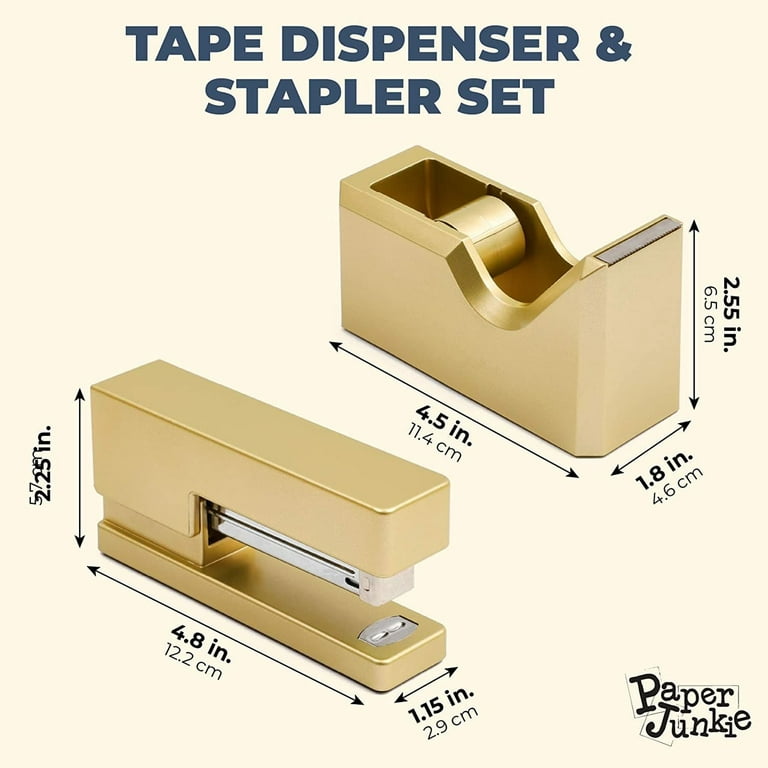 Paper Junkie 2 Piece Matte Gold Stapler and Tape Dispenser Set for Home Office Decor, Classroom Supplies, Desk Accessories for Dorm Room, Students