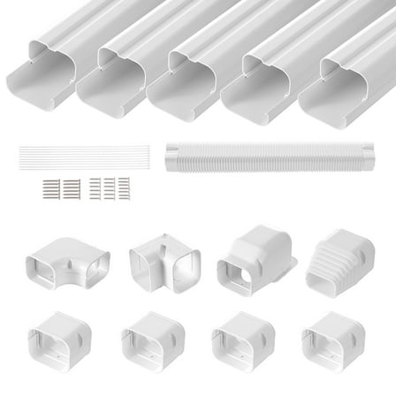 VEVOR Mini Split Line Set Cover 3-inch W 10Ft L, PVC Decorative Pipe Line Cover For Air Conditioner with 5 Straight Ducts & Full Components Easy to Install, Paintable for Heat Pumps, White