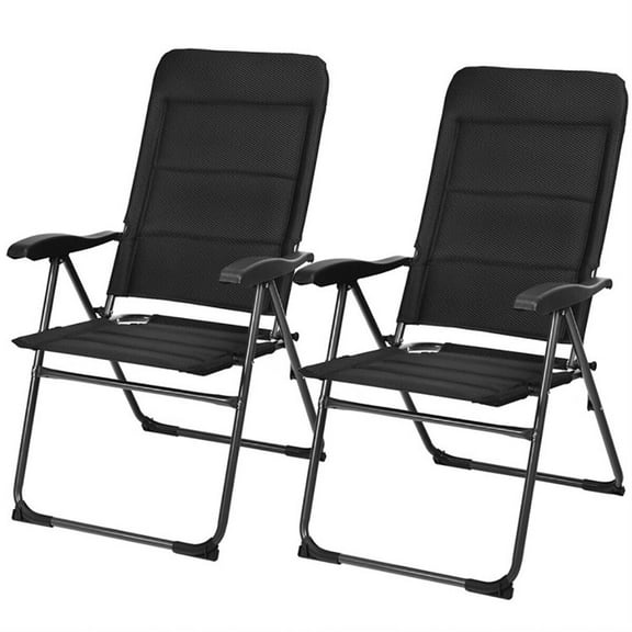 Spaco 2 Pieces Outdoor Folding Patio Chair with Adjustable Backrests for Garden, Balcony, Poolside, Black