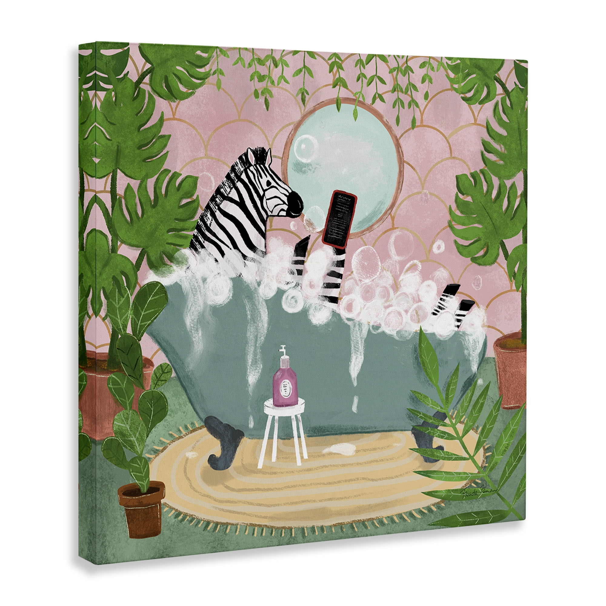Stupell Industries Zebra Fun Bath Time Typography Painting Gallery Wrapped Canvas Art Print Wall Art, 17 x 17