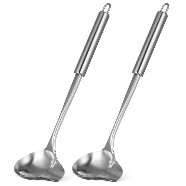 2 cucharas para salsa de mango largo, cucharones para sopa, cucharones para servir salsa, cucharones para salsa, cucharones para salsa de carne, utensilios para servir de acero inoxidable