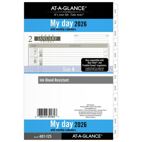 AT-A-GLANCE 2026 Daily Planner One Page Per Day Refill Loose-Leaf Desk Size 5 12